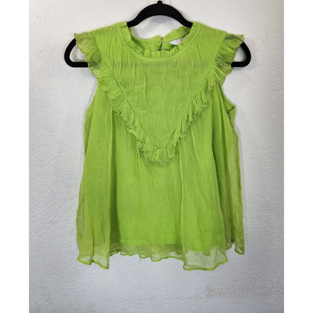 Label Ritu Kumar Yazmin Top XS Lime Green Ruffle Bib Crinkle Viscose Boho